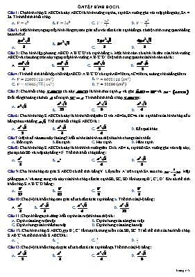 Câu hỏi trắc nghiệm ôn tập Hình học 12